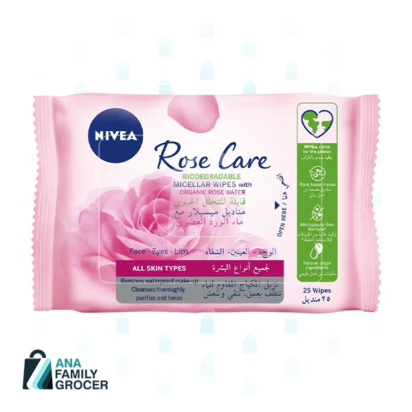 NIVEA 3 IN 1 ROSE CARE CLEANSING WIPES 25'S