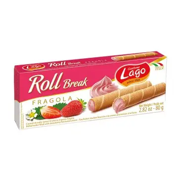 LAGO WAFER ROLL BREAK STRAWBERRY 80G