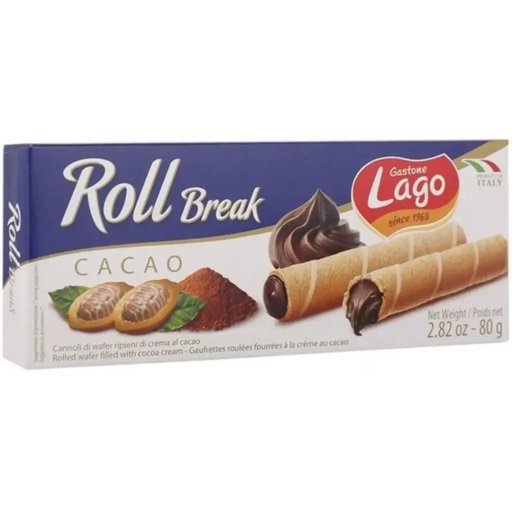 LAGO WAFER ROLL BREAK COCOA 80G
