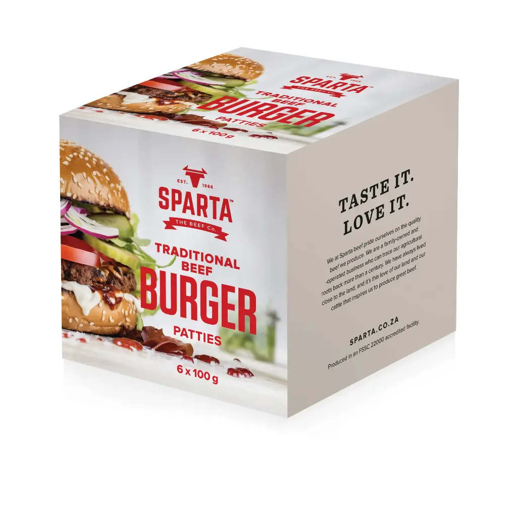 SPARTA TRADITIONAL BEEF BURGER PATTIES 6 X 100G
