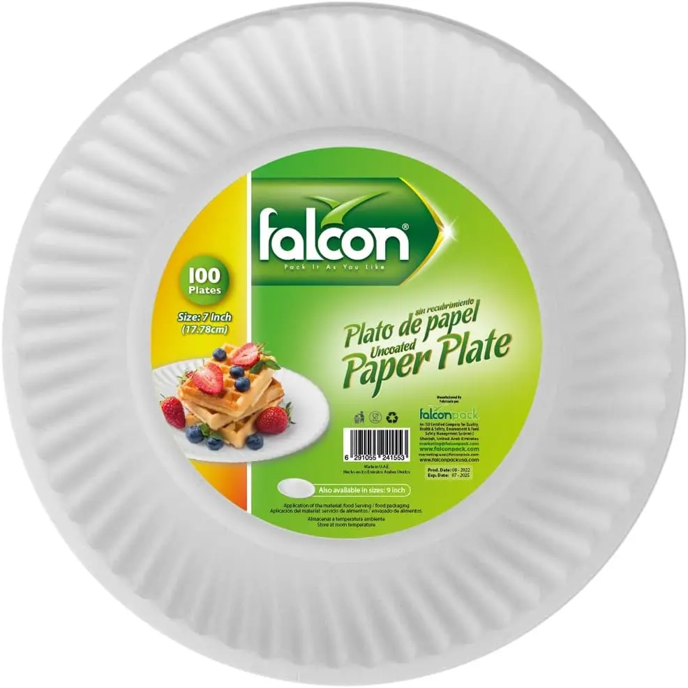 FALCON DISPOSABLE PAPER PLATES 7" 100 PLATES