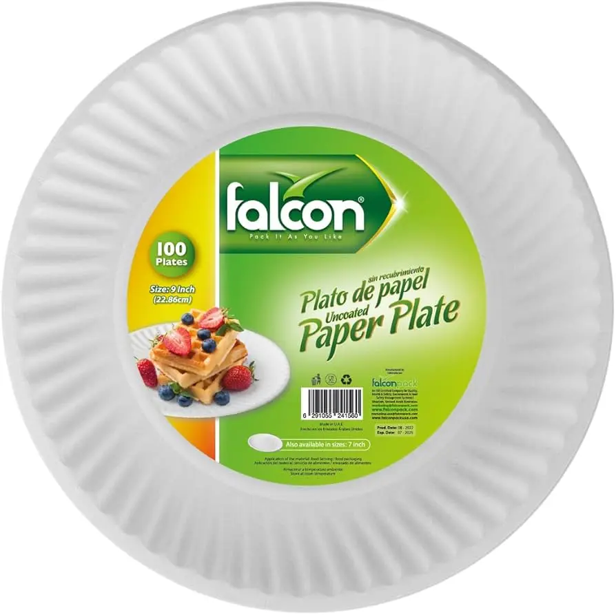 FALCON DISPOSABLE PAPER PLATES 9" 100 PLATES