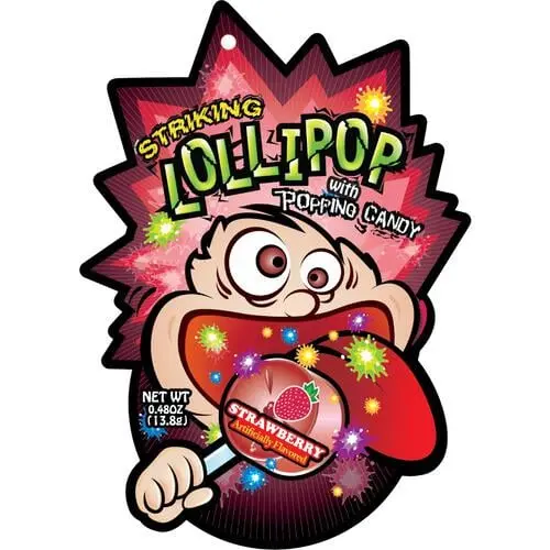 STRIKING POPPING CANDY STRAWBERRY LOLLIPOP STRIP 13.8G