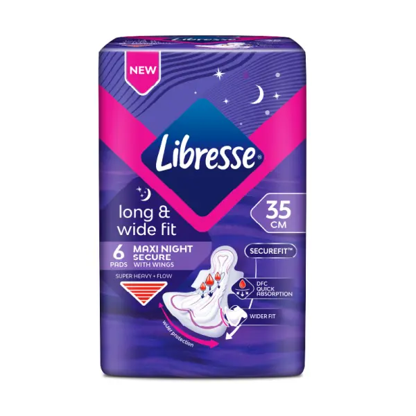 LIBRESS SINGLE PACK LONG & WIDE FIT NIGHT ELW 35CM- 6's x 24PKT