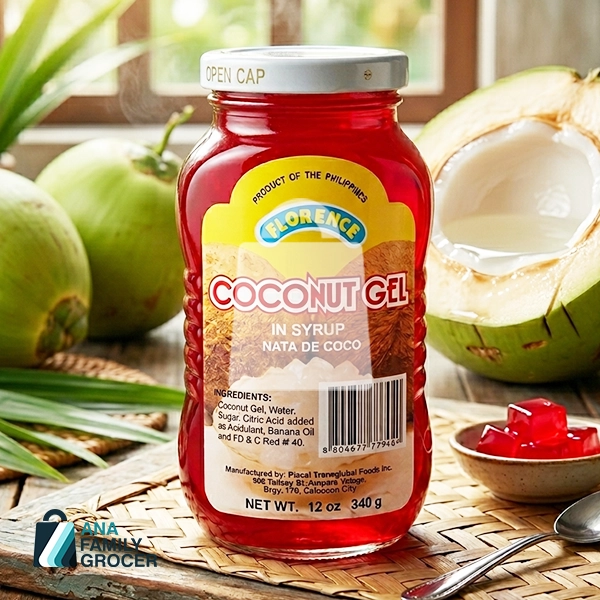 FLORENCE COCONUT GEL IN SYRUP NATA DE COCO RED 340G 