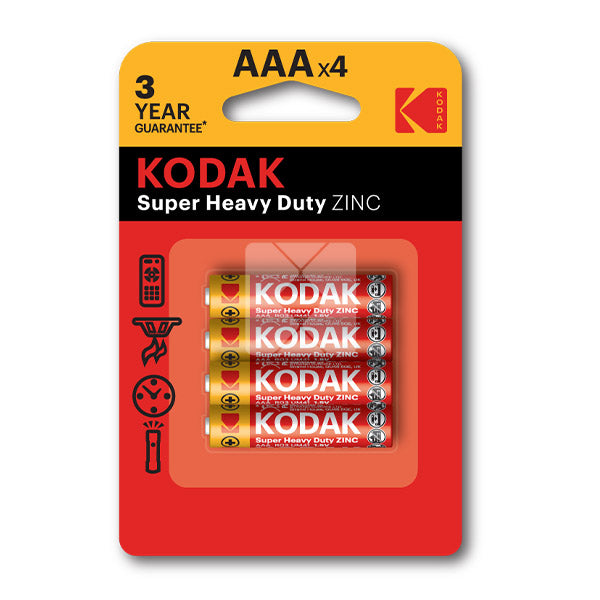 KODAK ZINC SUPER HEAVY DUTY BATTERIES PACK AAA 4NOS