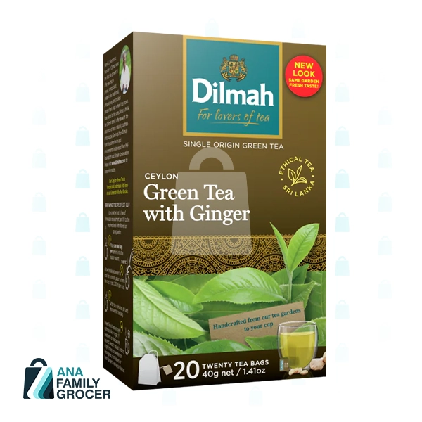 DILMAH TEA BAG CEYLON GREEN TEA WITH GINGER 20 BAGS