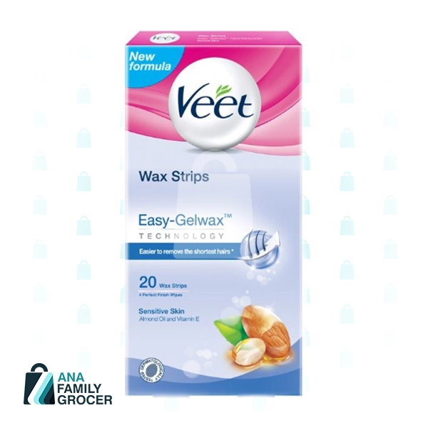 VEET WAX STRIPS SENSITIVE SKIN EXFOLIATE AND MOISTURIZE SKIN 20'S