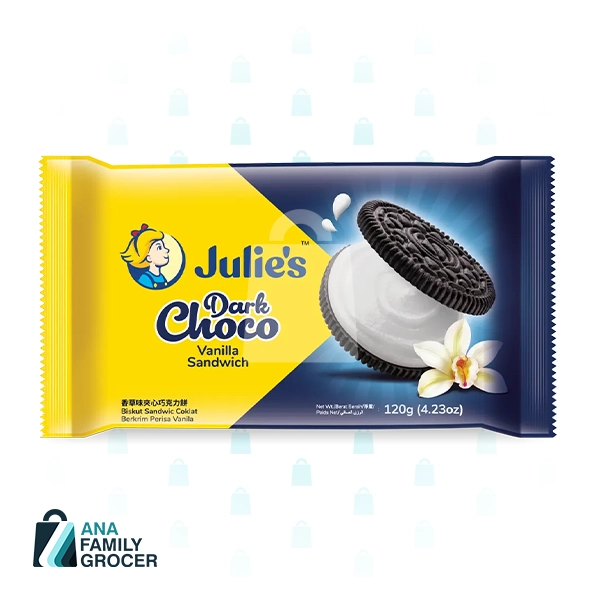 JULIE'S DARK CHOCO VANILLA SANDWHICH 120G