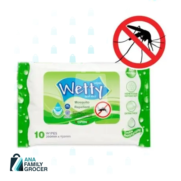 WETTY MOSQUITO REPELLENT WIPES 10'S